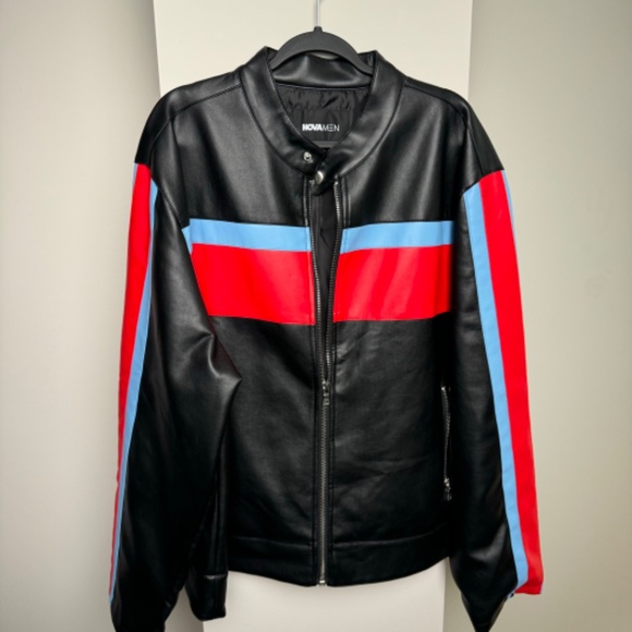 Fashion Nova Racing Faux Leather Jacket - Black/Red Blue - Picture 3 of 11